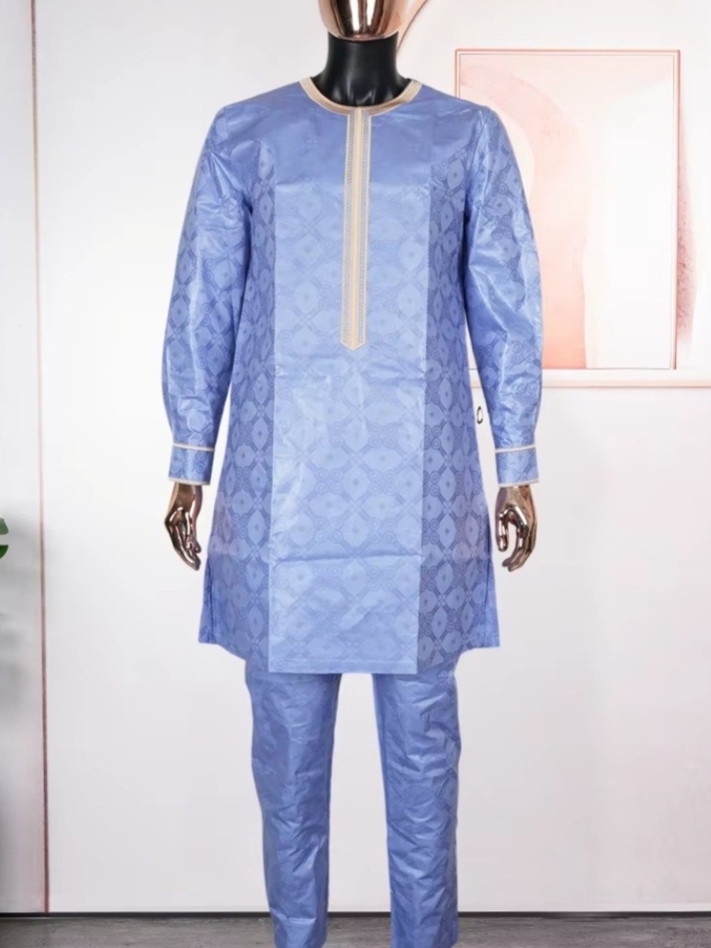 Men's Light Blue Traditional Kaftan & Pants Set - Classic Styling